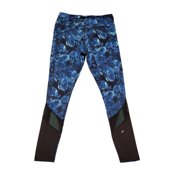 Glyder Leggings Women's Medium Blue Floral Mid Rise Mesh Pocket Performance Yoga - Picture 3 of 8